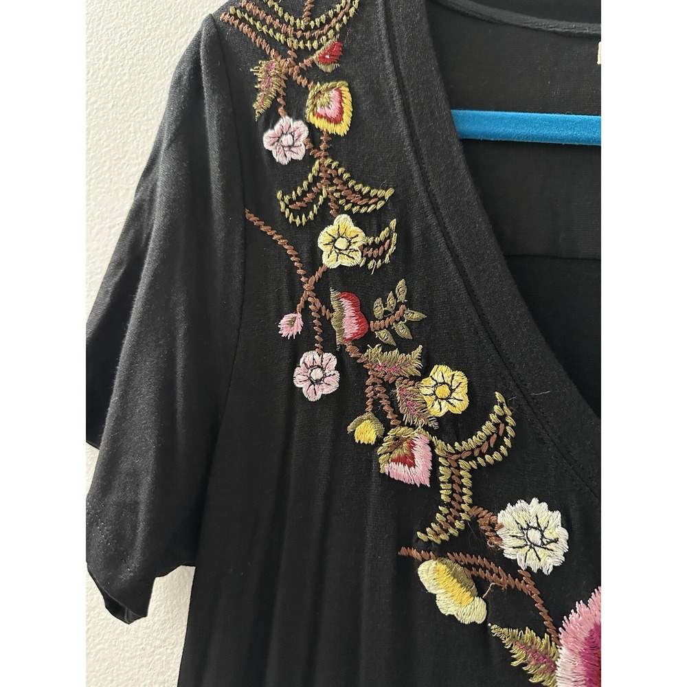 Athleta CAITE Dress Black Embroidered Flowers Midi Bohemian Size M - Picture 11 of 14